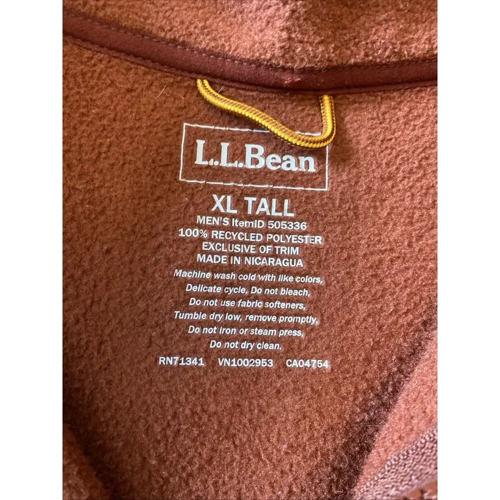 LL Bean Mens Swift Fleece Full Zip Light Jacket XL Tall Burgundy Coat XLT Hiking